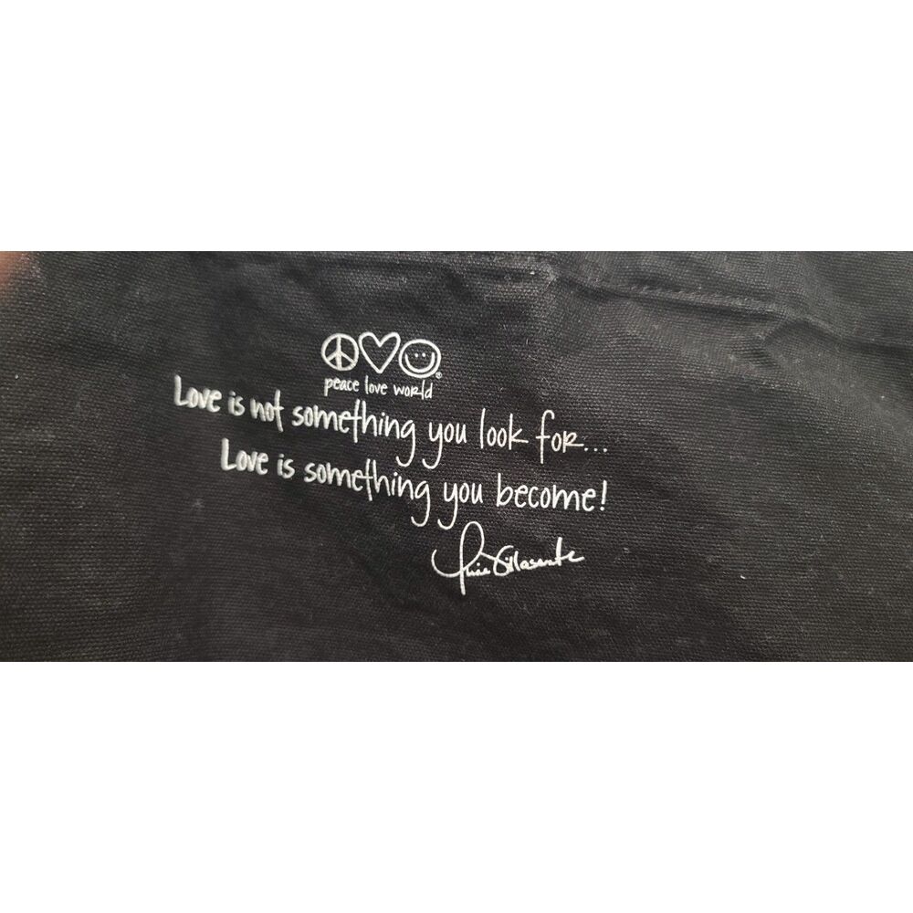 I Am Peace Love World Black Tote Bag W/White Graphic Symbol Peace/Love/Happiness - Picture 4 of 5